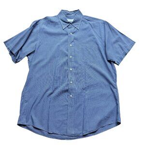 Brooks Basics Size 16 Blue & White Gingham Cotton Short Sleeve Button-Up Shirt